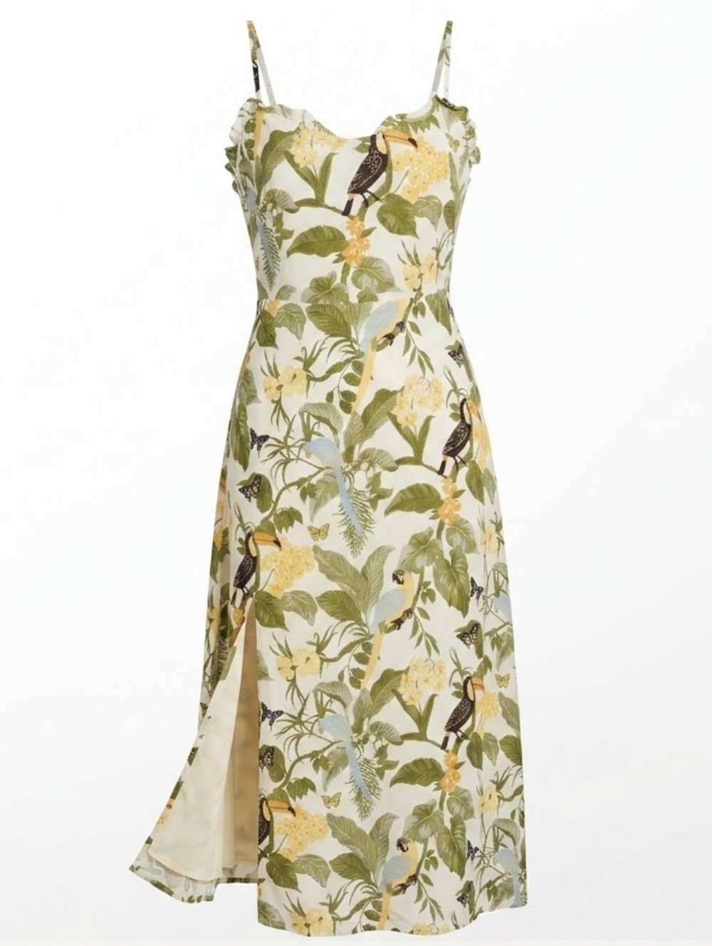 Reformation Cassandra Midi Dress In Tropics Print Sz.0 Slit Adjustable Straps - Picture 1 of 16